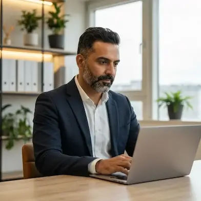 Empresário pensativo trabalhando